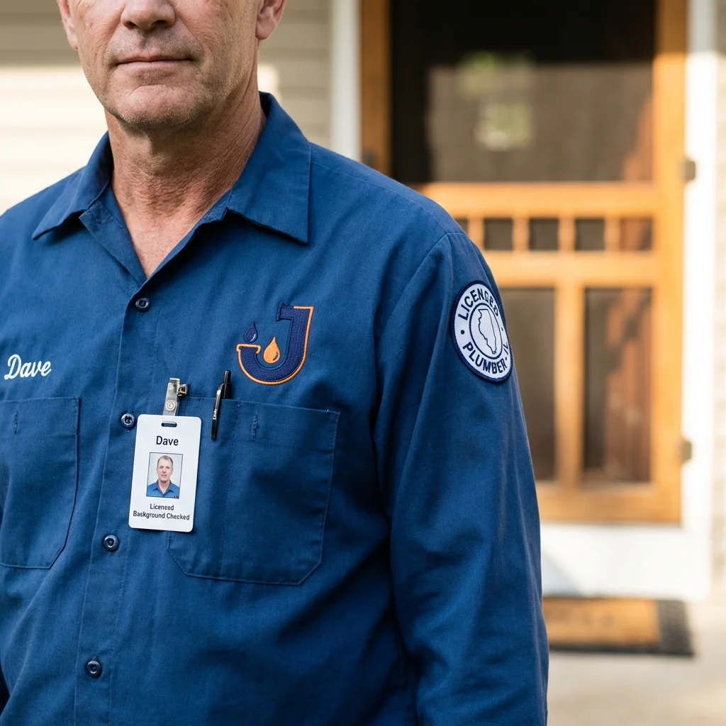 Licensed plumber showing ID badge in Jonesboro, AR