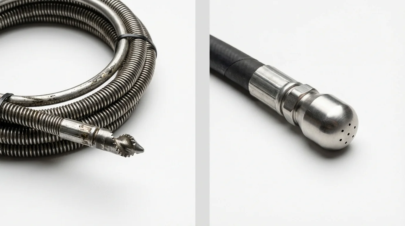 Drain snake cable and hydro jetting nozzle used for drain cleaning in Jonesboro, AR
