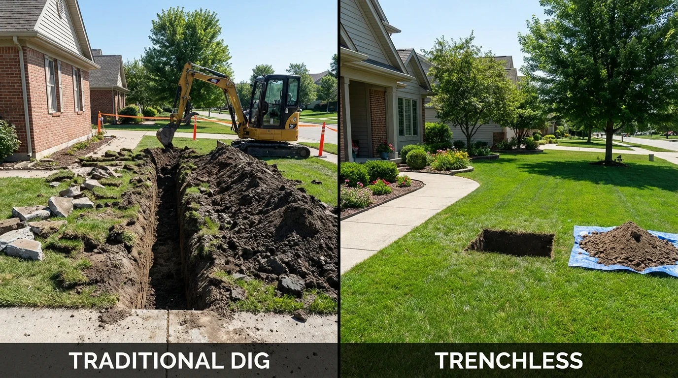 Trenchless sewer repair with minimal yard damage versus traditional excavation in Jonesboro, AR
